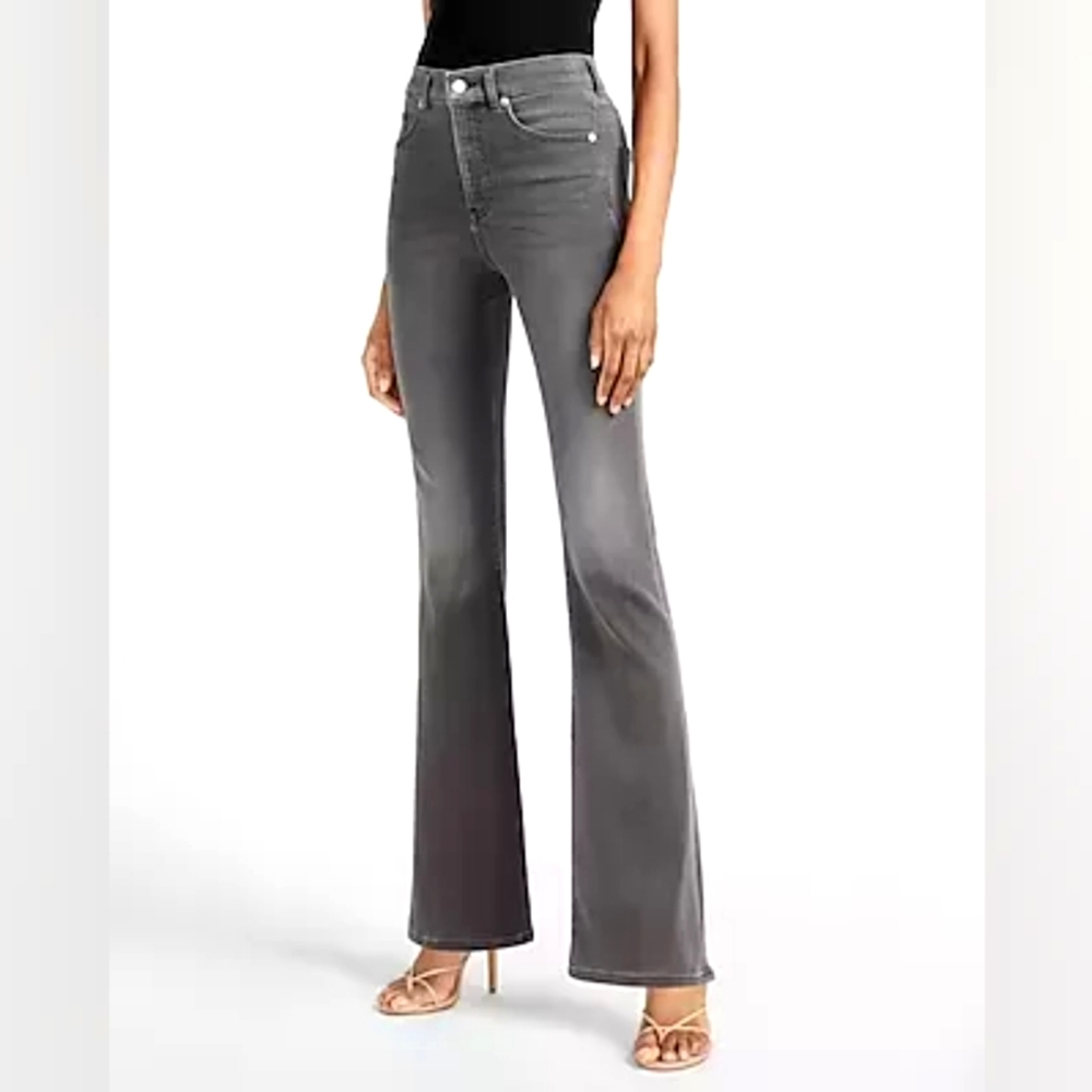 Express "HIGH WAISTED LUXE COMFORT KNIT GRAY FLARE JEANS"